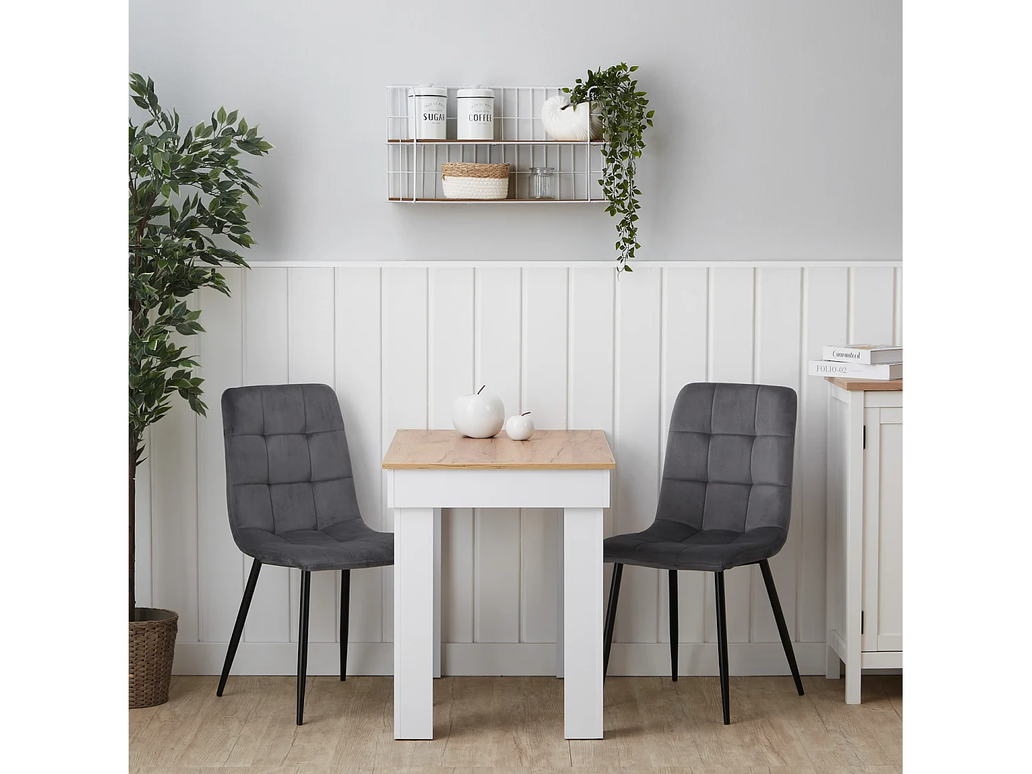 Mesa de jantar 90x73x60 cm carvalho branco veludo cinza