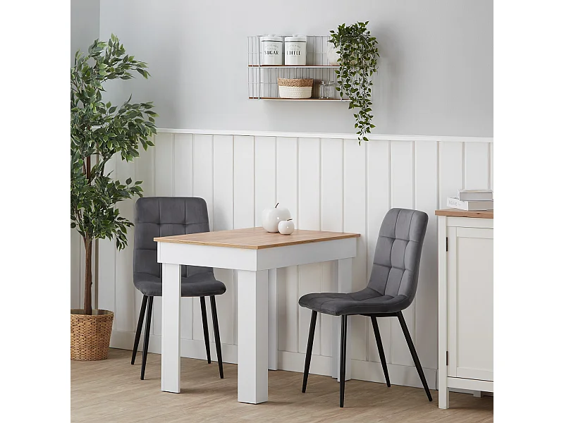 Table à manger 90x73x60 cm chêne blanc velours gris