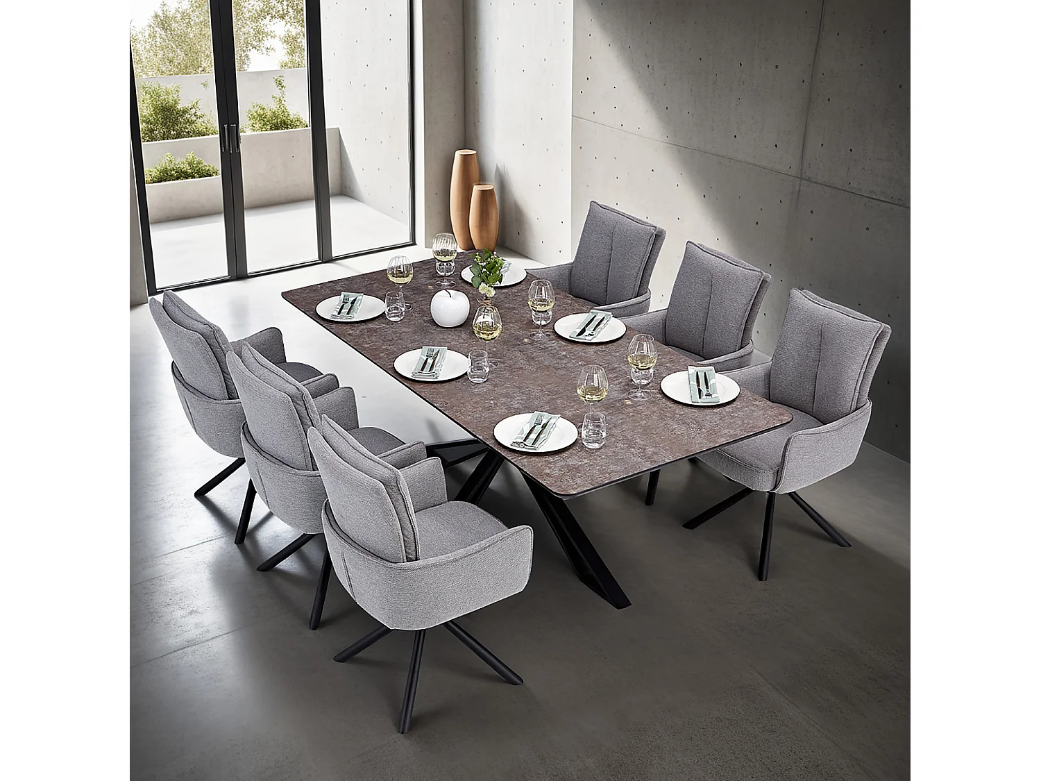 Stół jadalniany i krzesła 200x100 cm brązowo-szary, industrialny styl