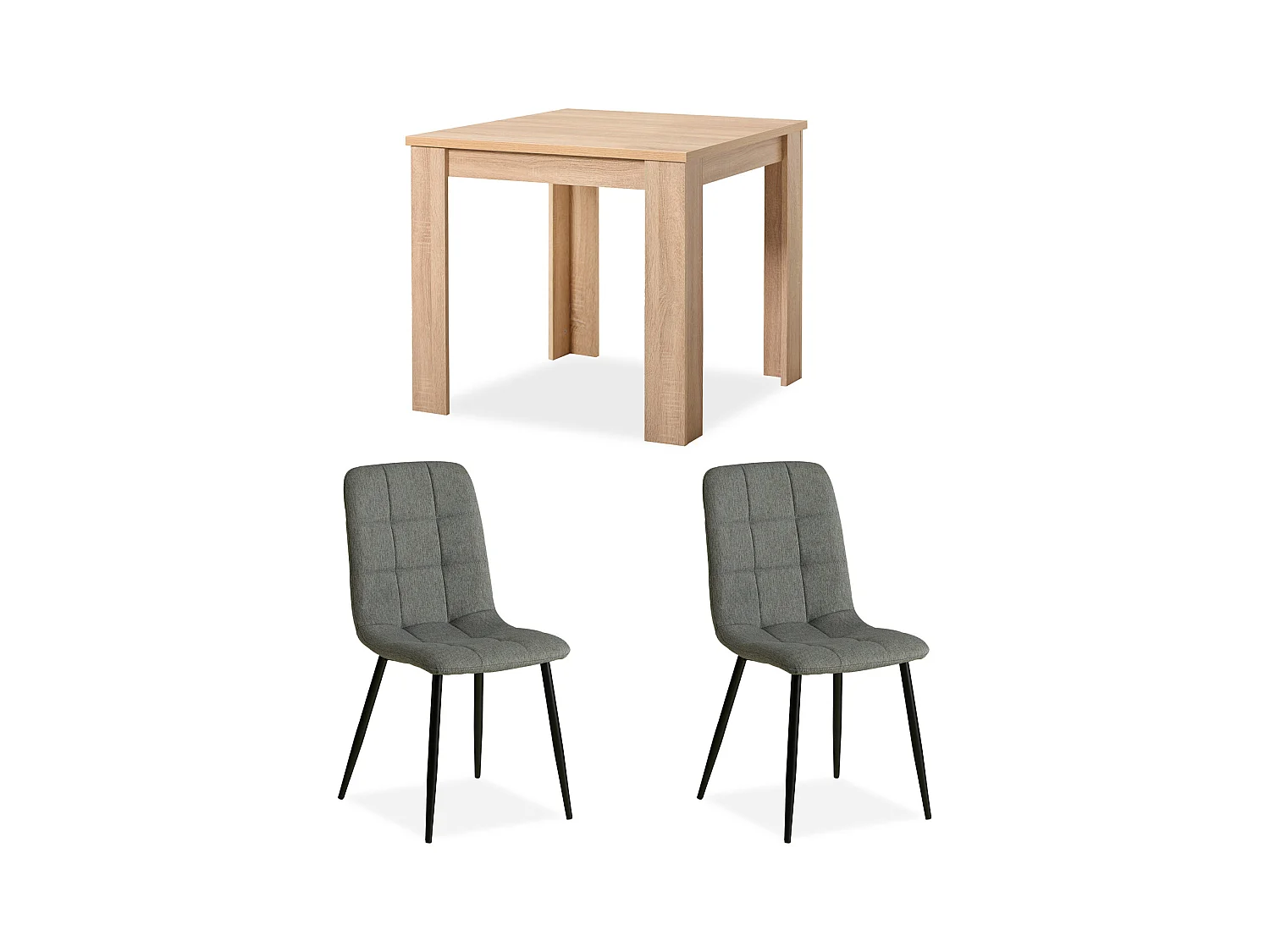 Table à manger 80x80x75 cm chêne sonoma naturel avec 2 chaises en lin gris