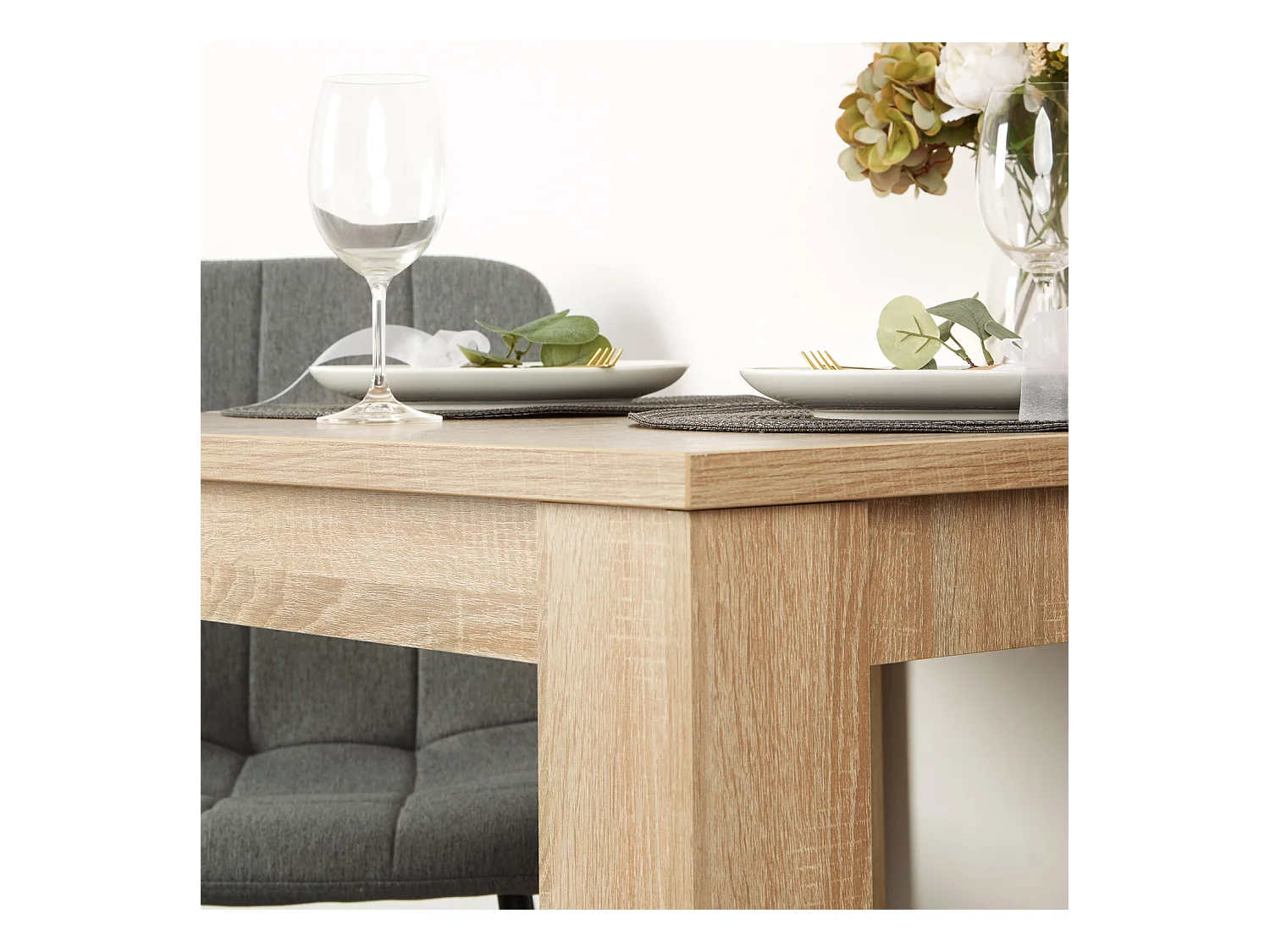 Table à manger 80x80x75 cm chêne sonoma naturel avec 2 chaises en lin gris