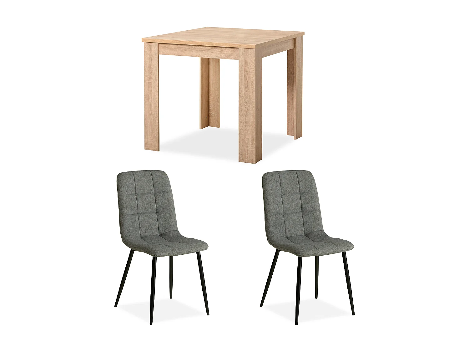 Mesa de jantar 80x80x75 cm carvalho sonoma natural com 2 cadeiras cinza em linho