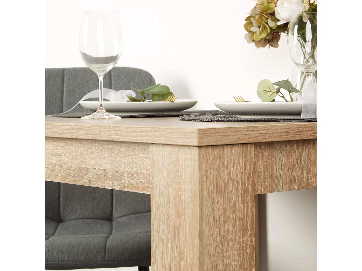 Mesa de jantar 80x80x75 cm carvalho sonoma natural com 2 cadeiras cinza em linho