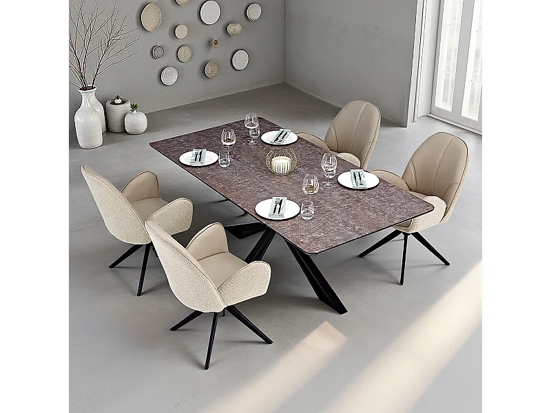 Table à Manger 200x100 cm Marron Noir Look Industriel avec 4 Chaises Beige