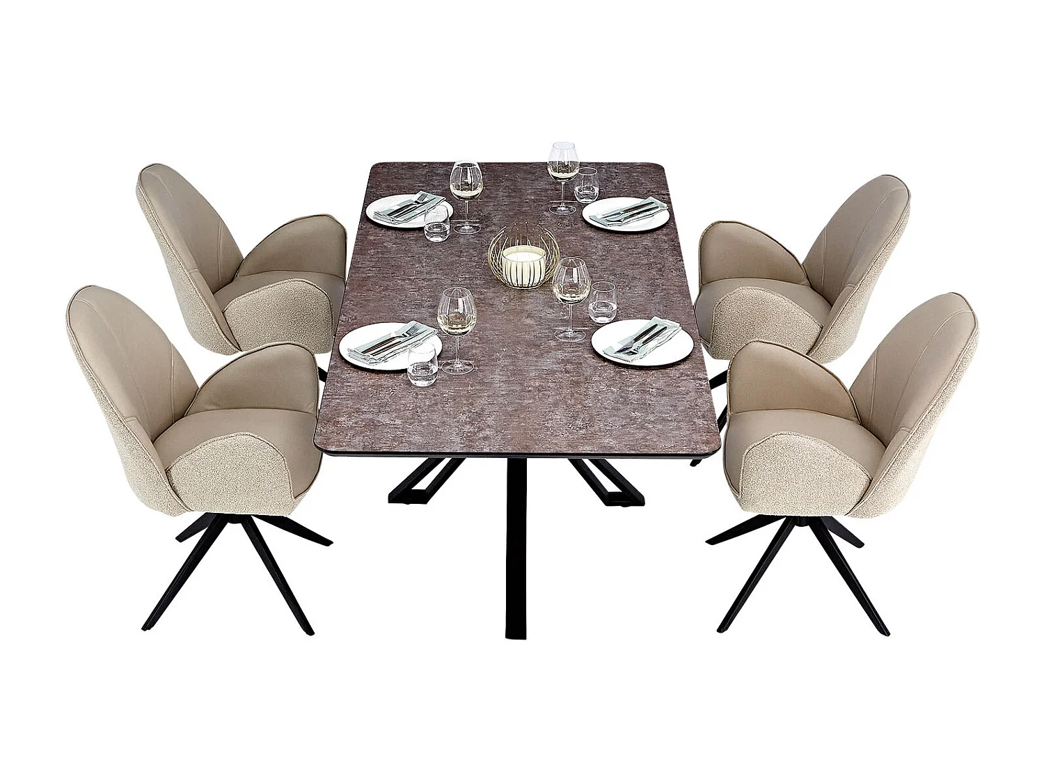 Table à Manger 200x100 cm Marron Noir Look Industriel avec 4 Chaises Beige