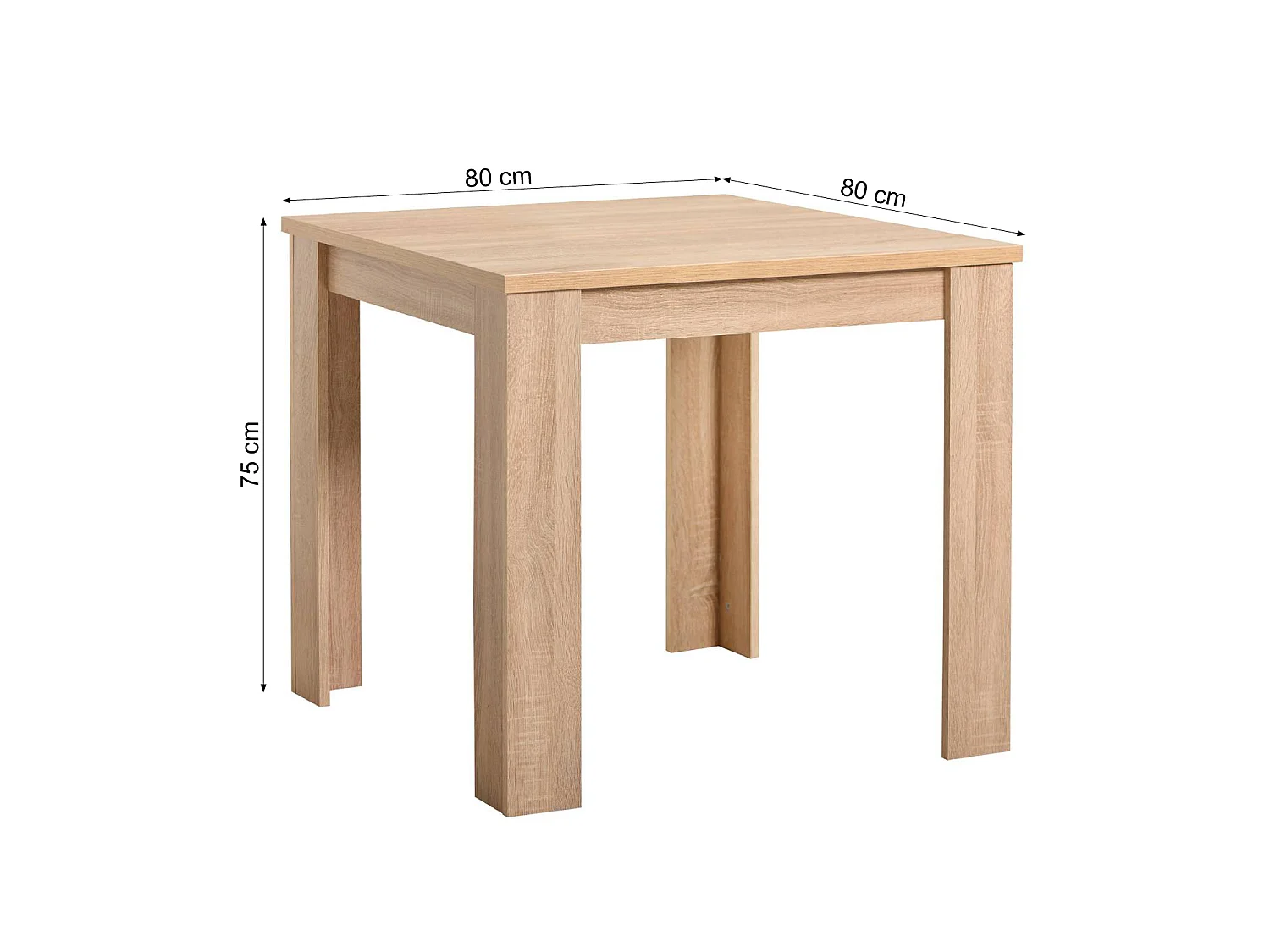 Table à manger 80x80x75 cm chêne sonoma naturel Table de salle à manger avec 2 chaises en velours crème