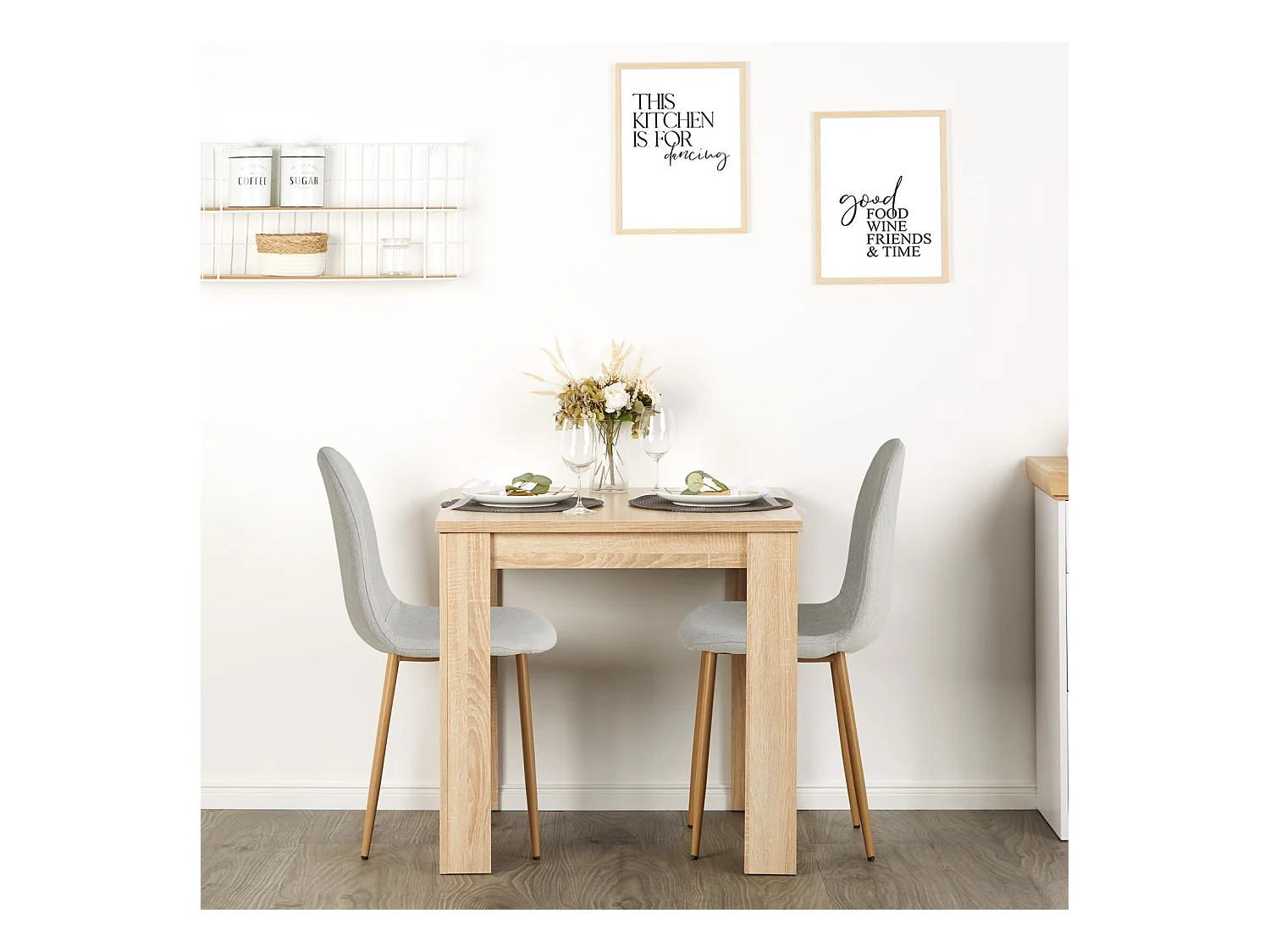 Table à manger 80x80x75 cm chêne naturel gris