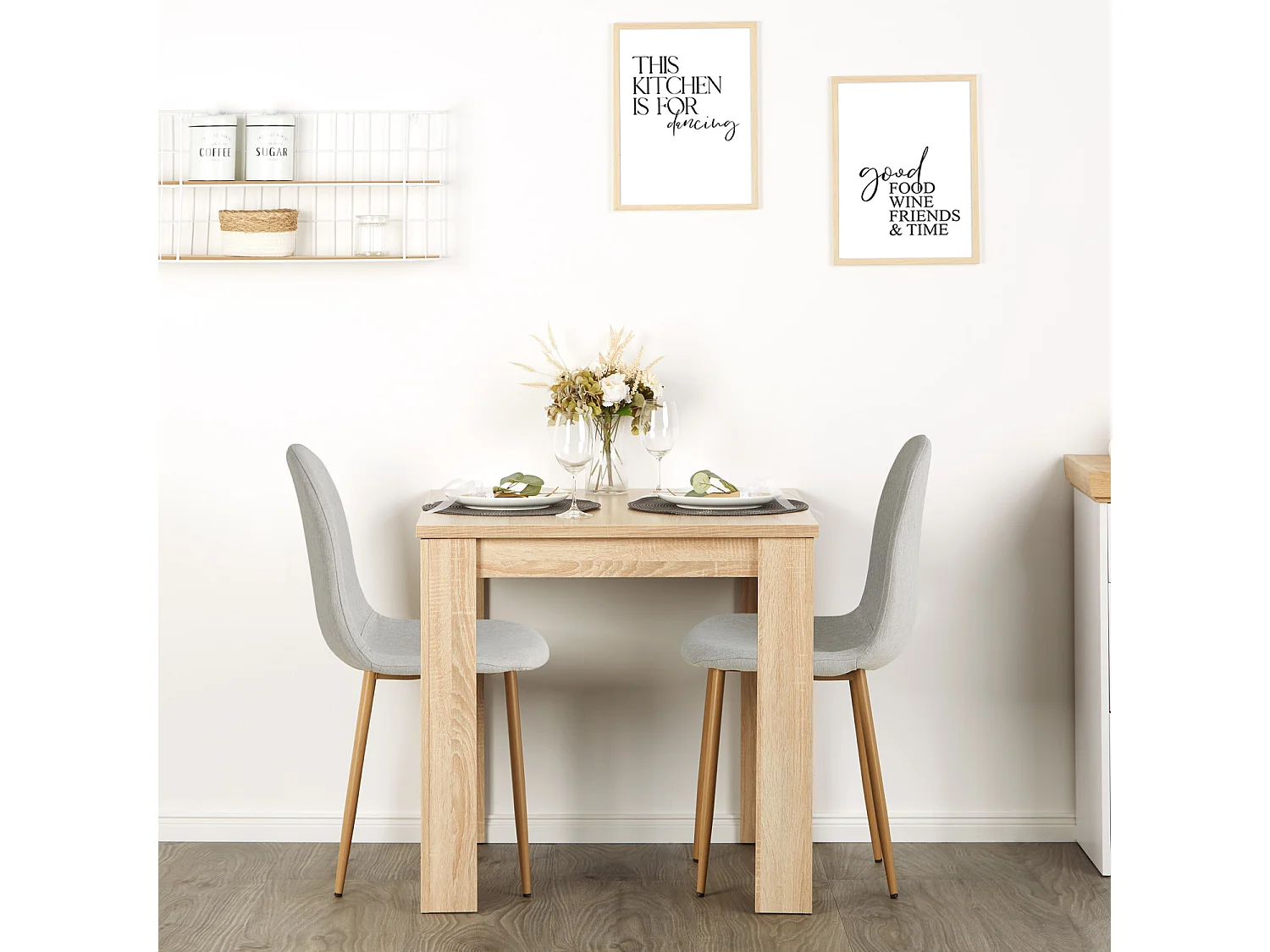 Mesa de comedor 80x80x75 cm roble natural gris