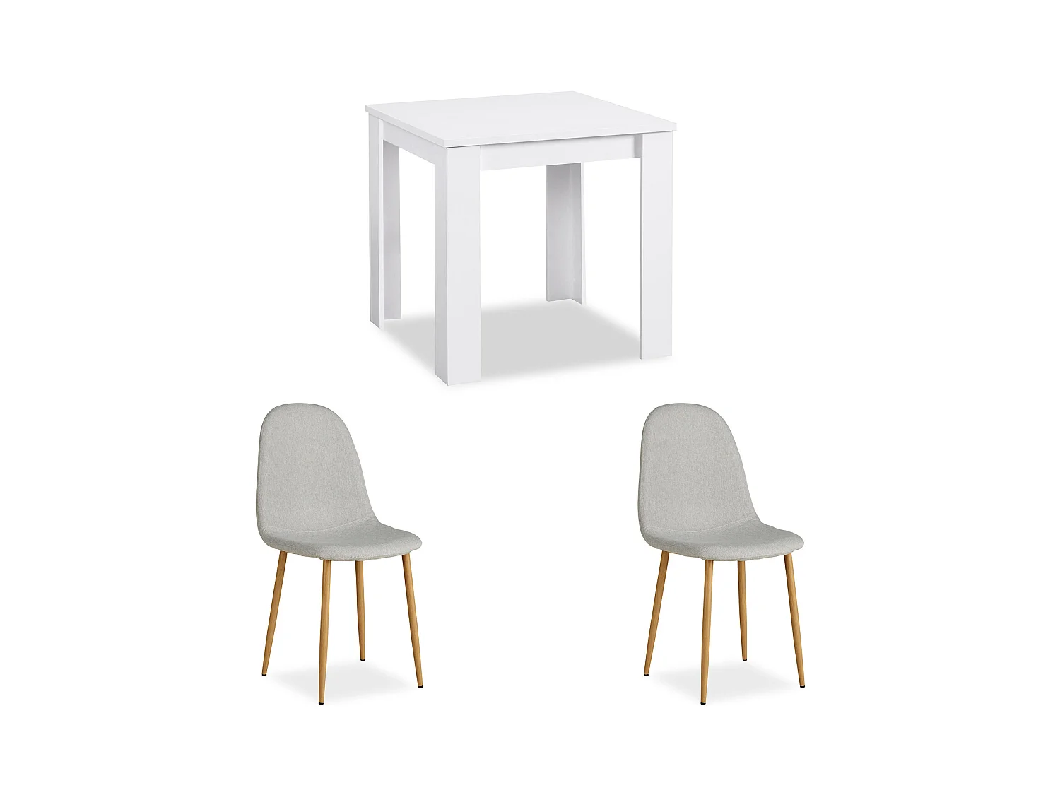 Esstisch 80x80x75 cm weiß mit 2 Stühlen grau