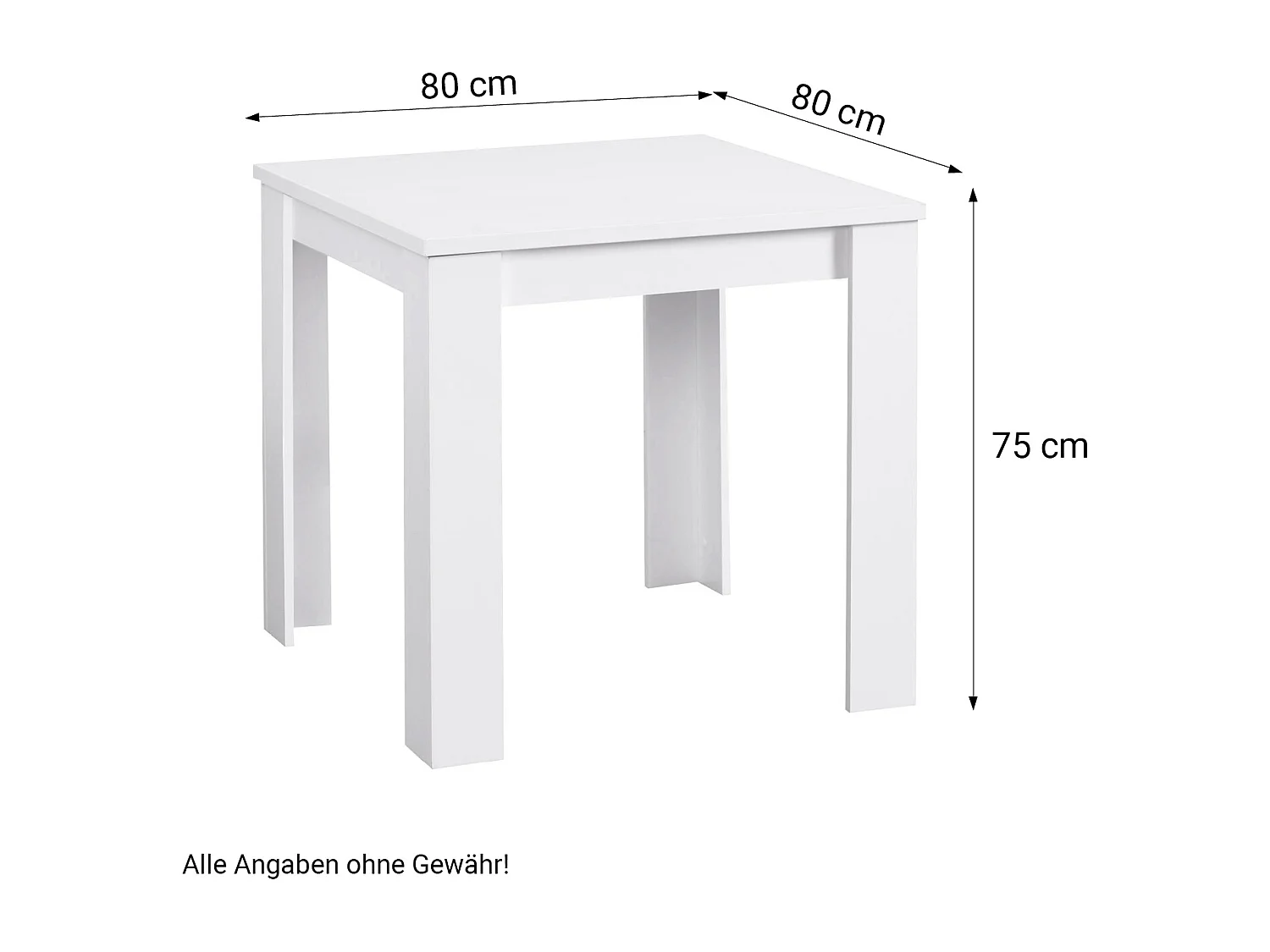 Table à manger 80x80x75 cm blanche avec 2 chaises grises