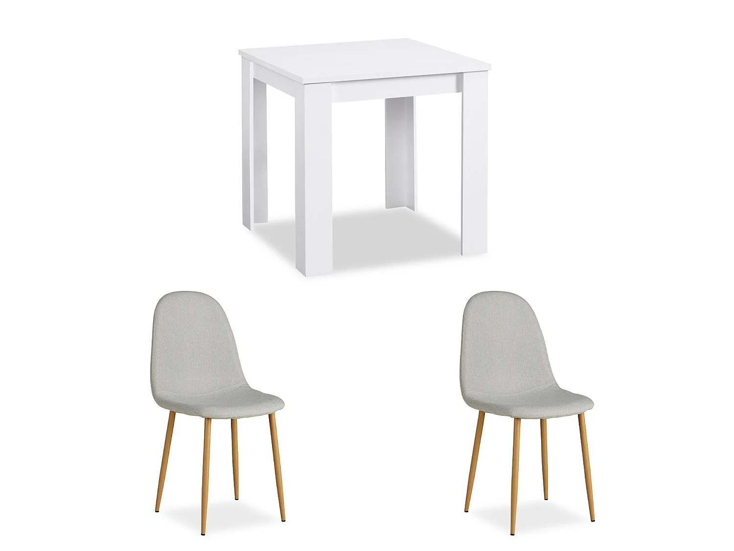 Spisebordssæt, Home, 80x80x75 cm, Hvid, Grå
