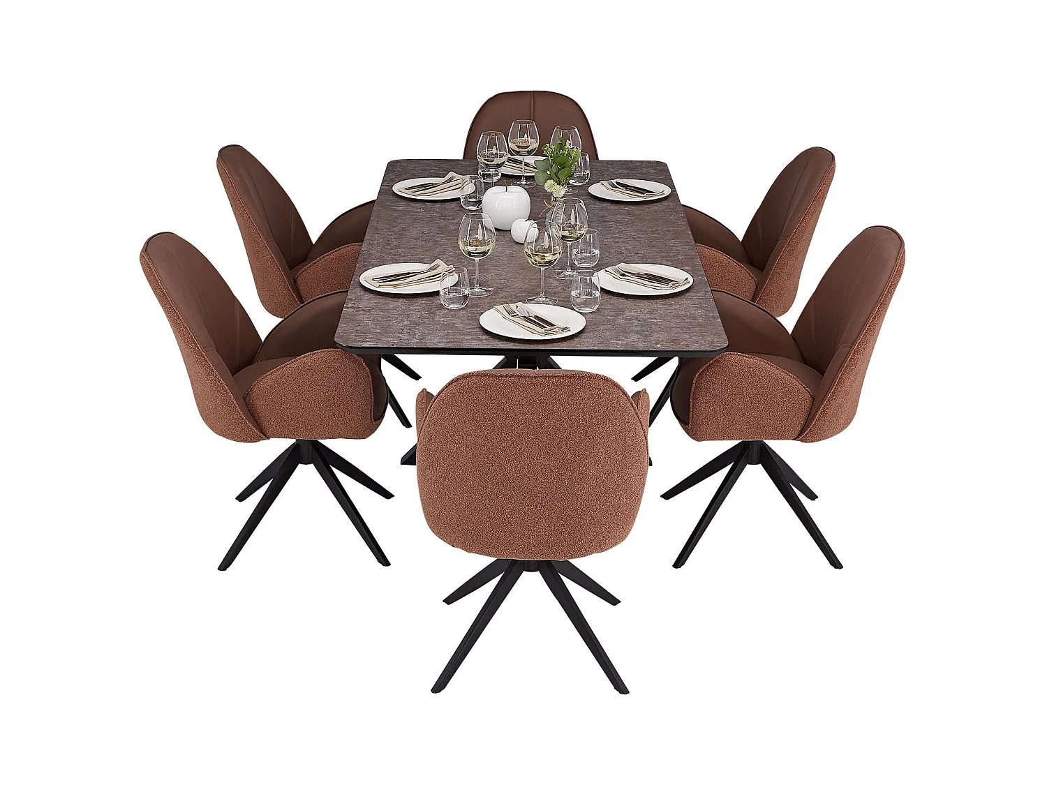 Table à Manger 200x100 cm Marron Noir avec 6 Chaises en Cuir Look Industriel