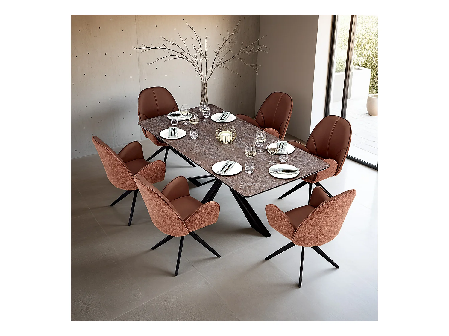 Tavolo da pranzo 200x100 cm Marrone Nero con 6 Sedie in Pelle Stile Industriale