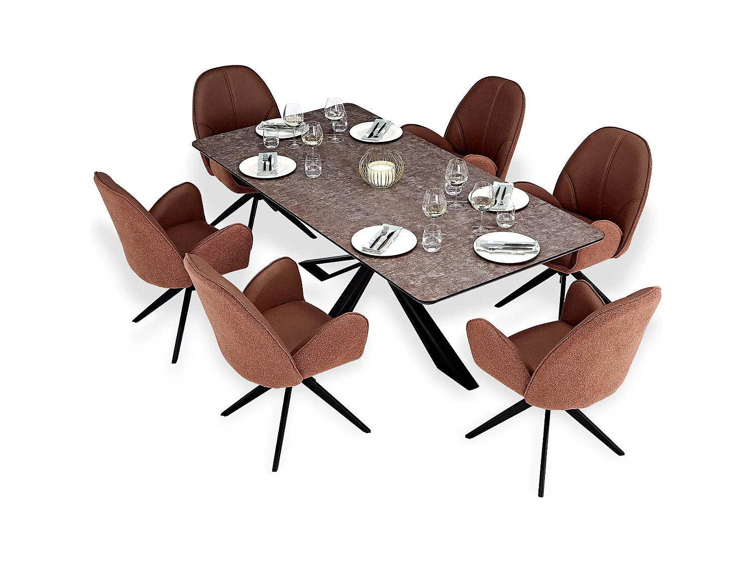 Esstisch 200x100 cm Braun Schwarz mit 6 Lederstühlen Industrieller Stil