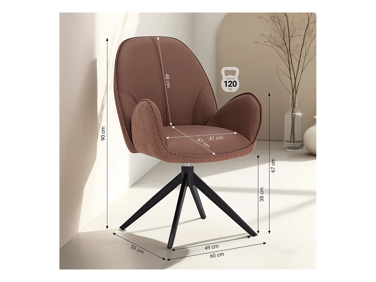 Esstisch 200x100 cm Braun Schwarz mit 6 Lederstühlen Industrieller Stil