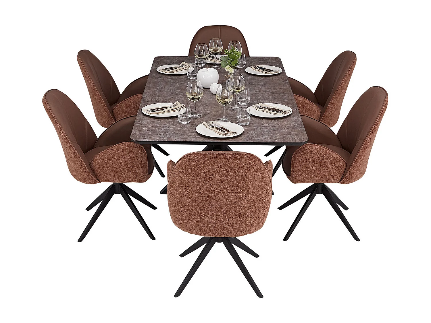 Mesa de comedor 200x100 cm marrón negro con 6 sillas de cuero estilo industrial