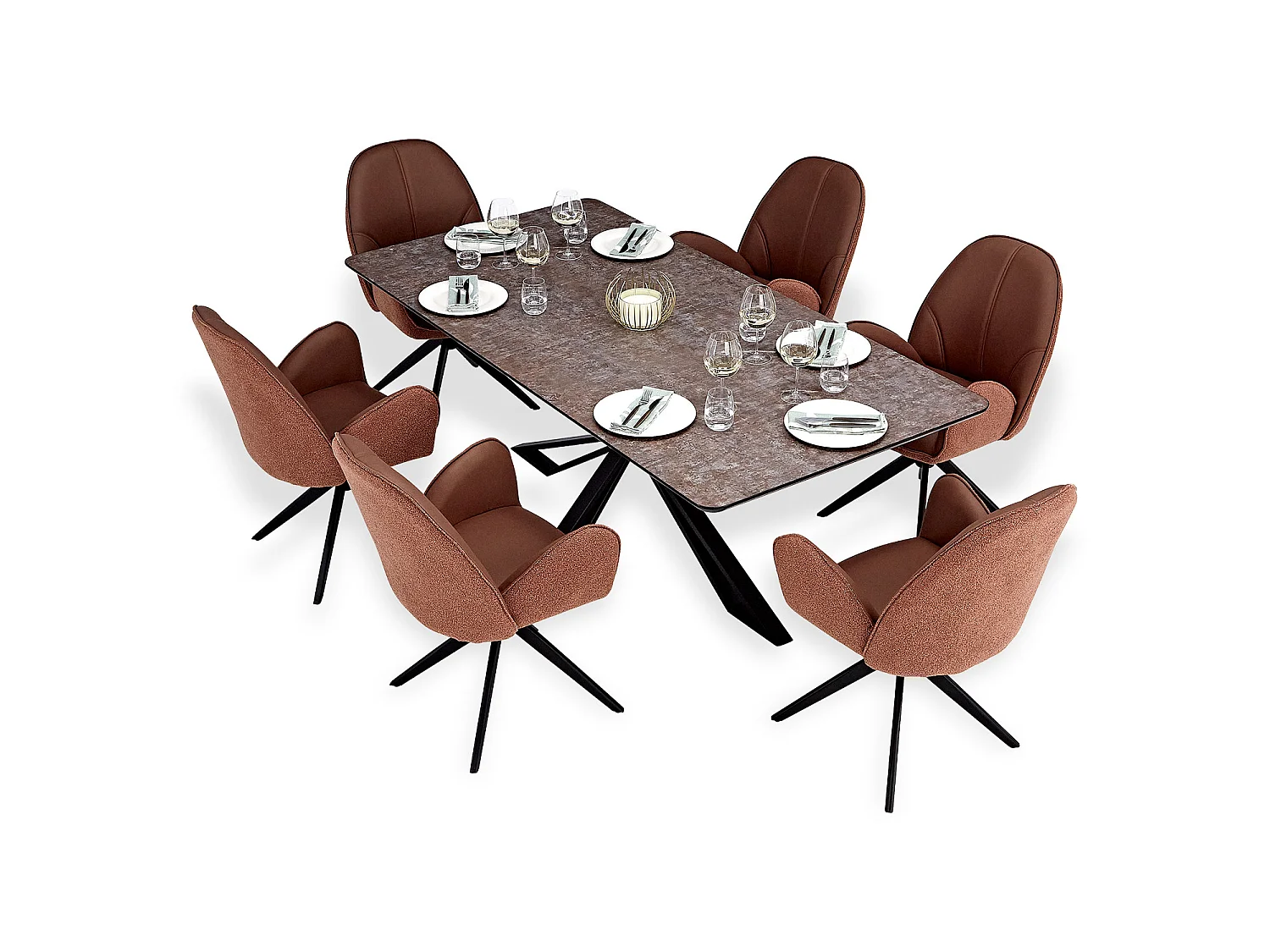 Table à Manger 200x100 cm Marron Noir avec 6 Chaises en Cuir Look Industriel
