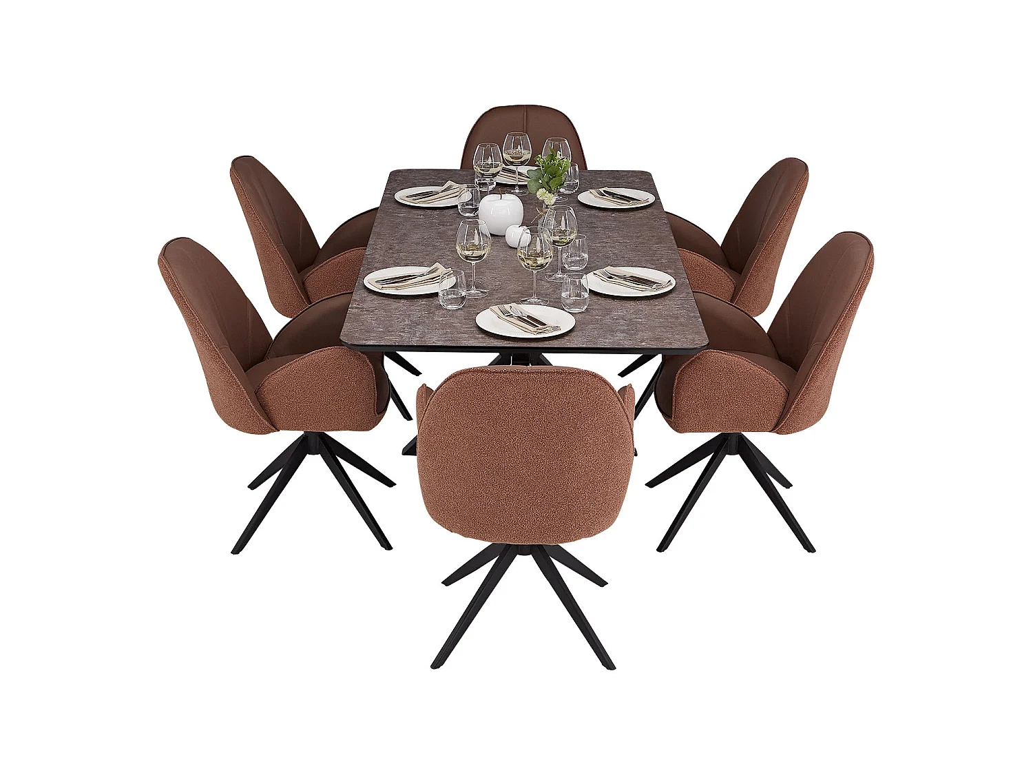 Table à Manger 200x100 cm Marron Noir avec 6 Chaises en Cuir Look Industriel