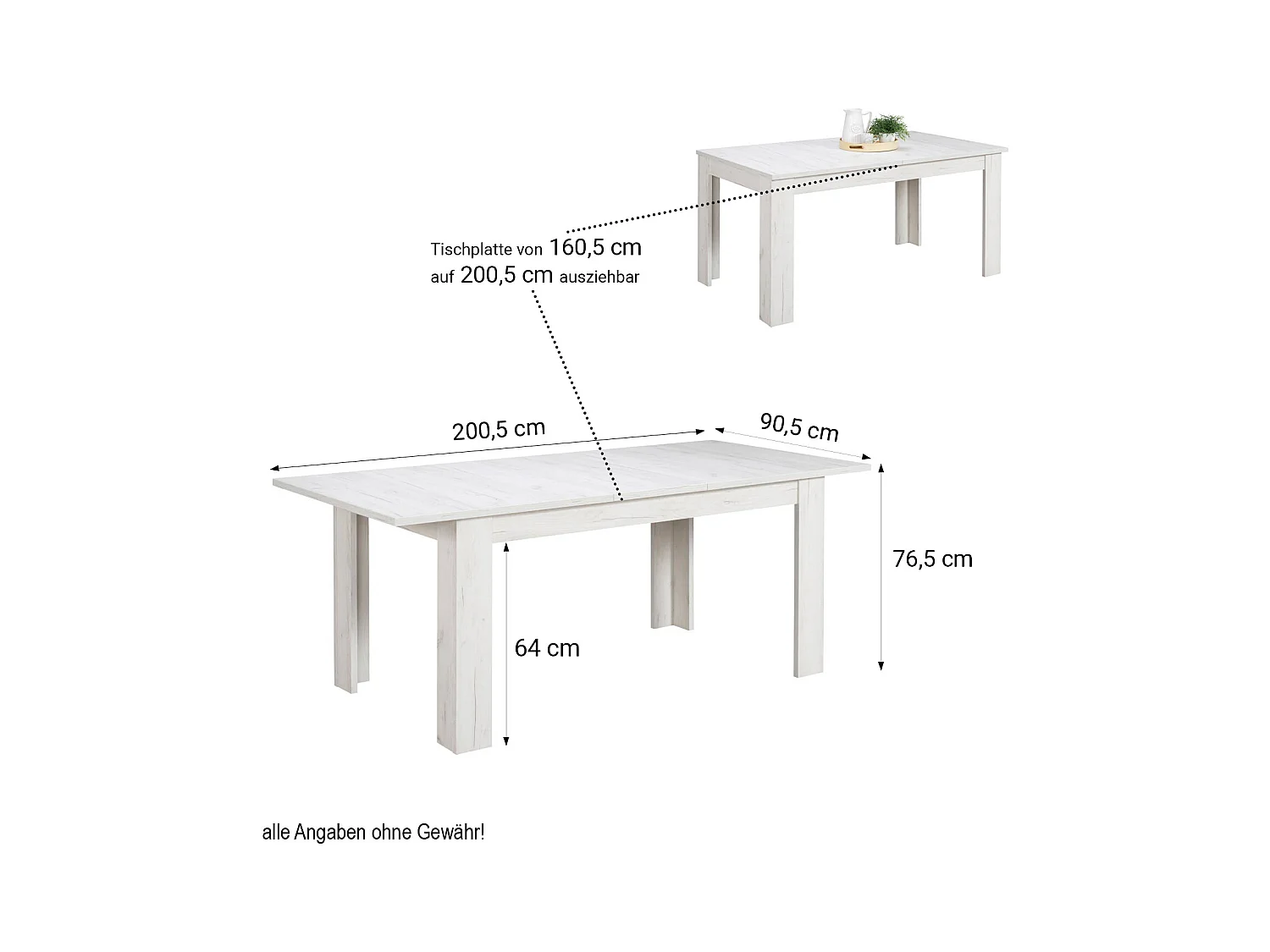 Esstisch-Set 160x90 cm Grau Weiß