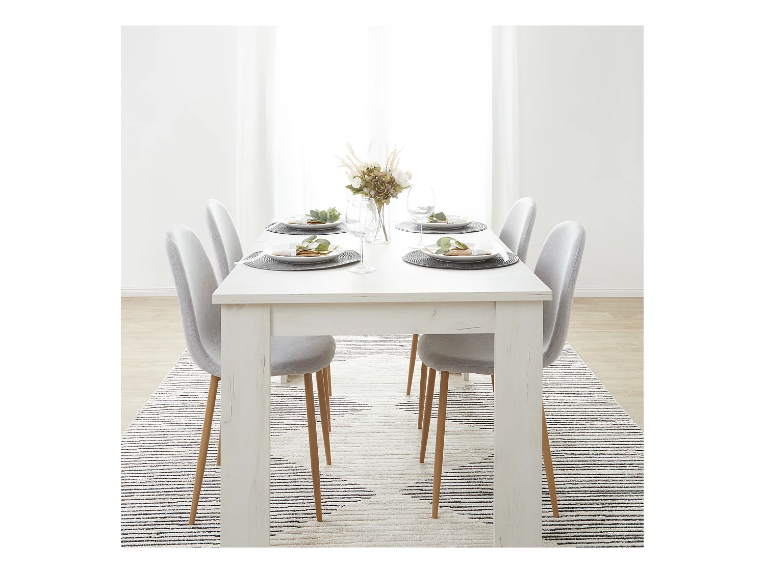 Esstisch-Set 160x90 cm Grau Weiß