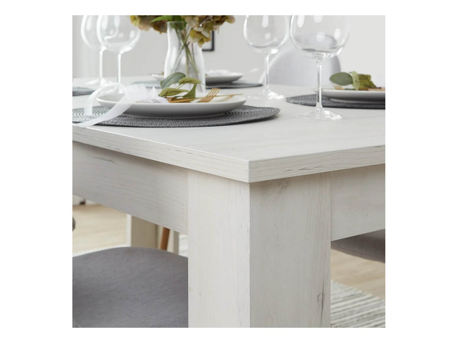 Esstisch-Set 160x90 cm Grau Weiß