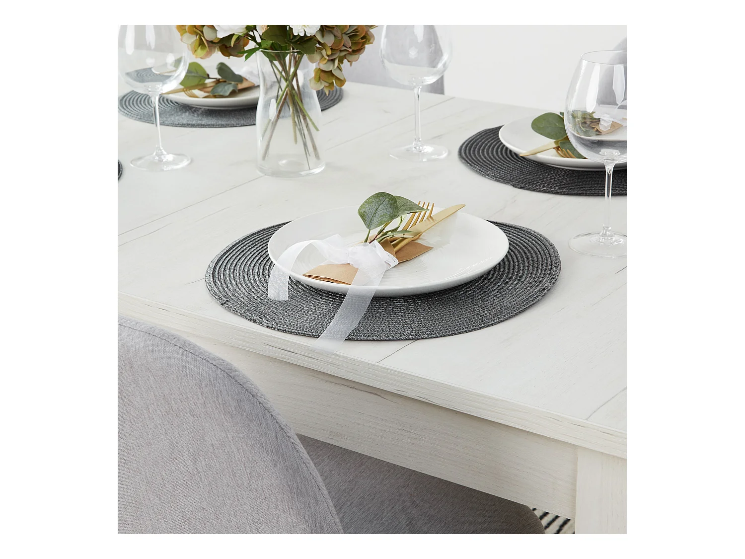 Esstisch-Set 160x90 cm Grau Weiß