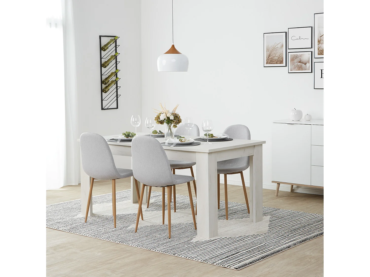 Ensemble de table à manger 160x90 cm Gris Blanc