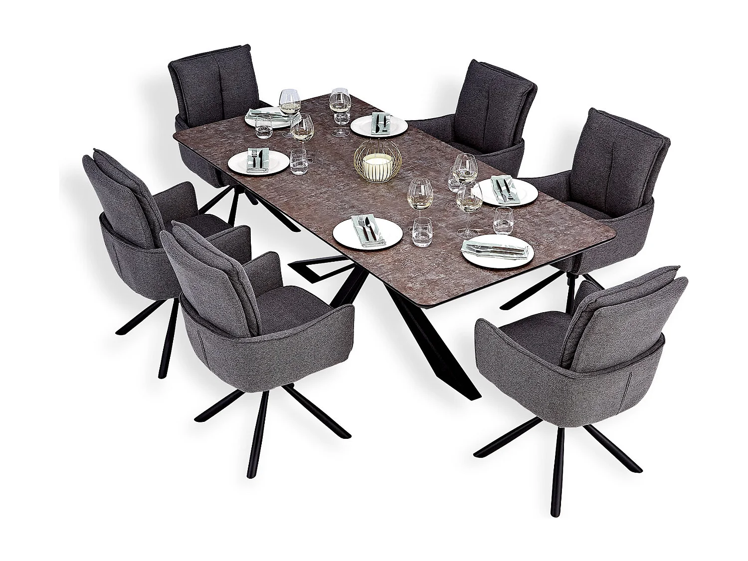 Stół jadalniany 200x100 cm brązowy nowoczesny stół do jadalni dla 8 osób industrialny styl z 6 ciemnoszarymi krzesłami tapicerowanymi