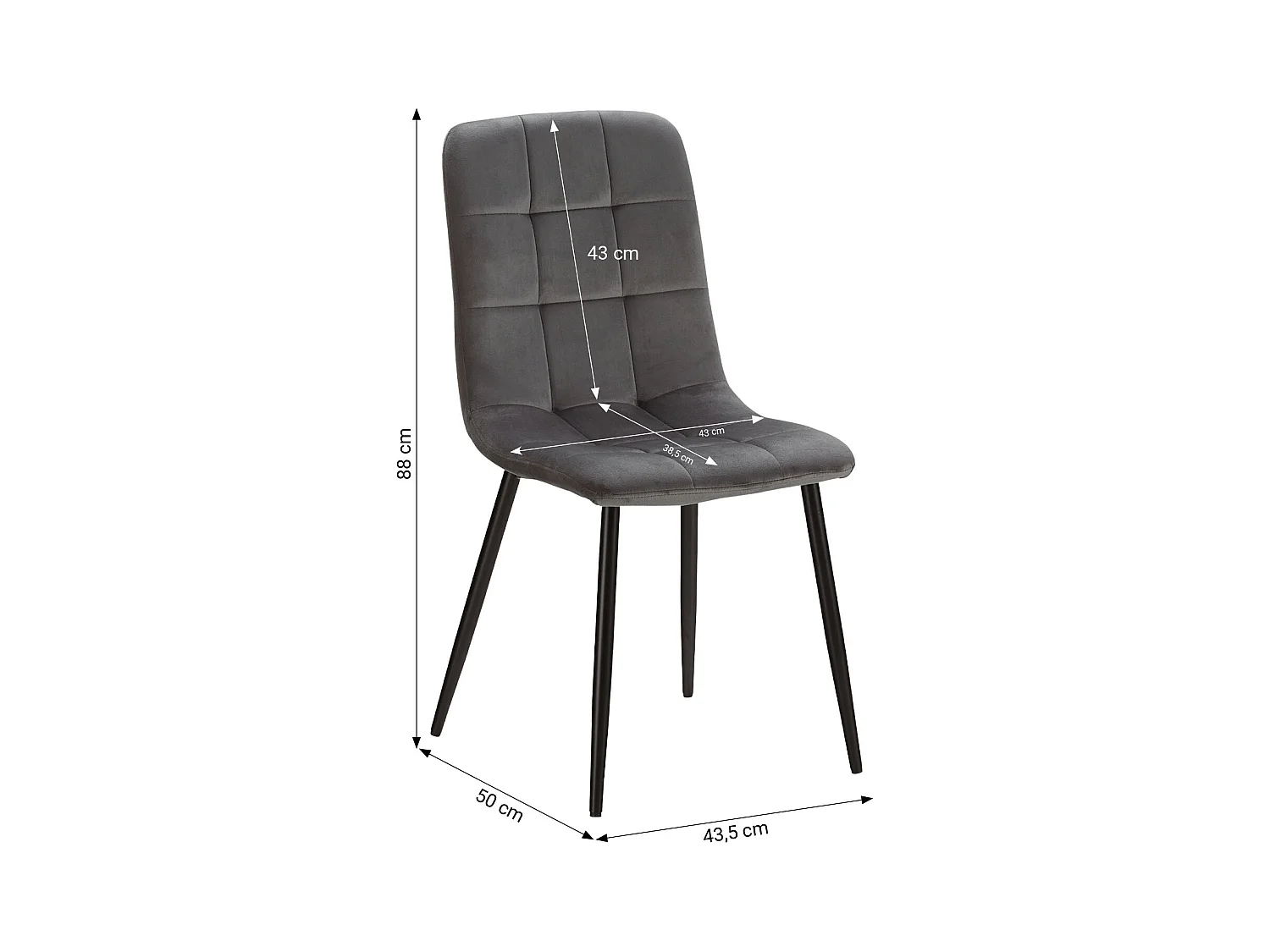 Table à manger 80x80x75 cm blanche avec 2 chaises en velours gris