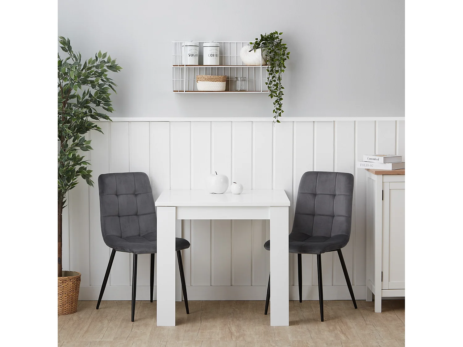 Spisebordssæt, Home, 80x80x75 cm, Hvid, Grå