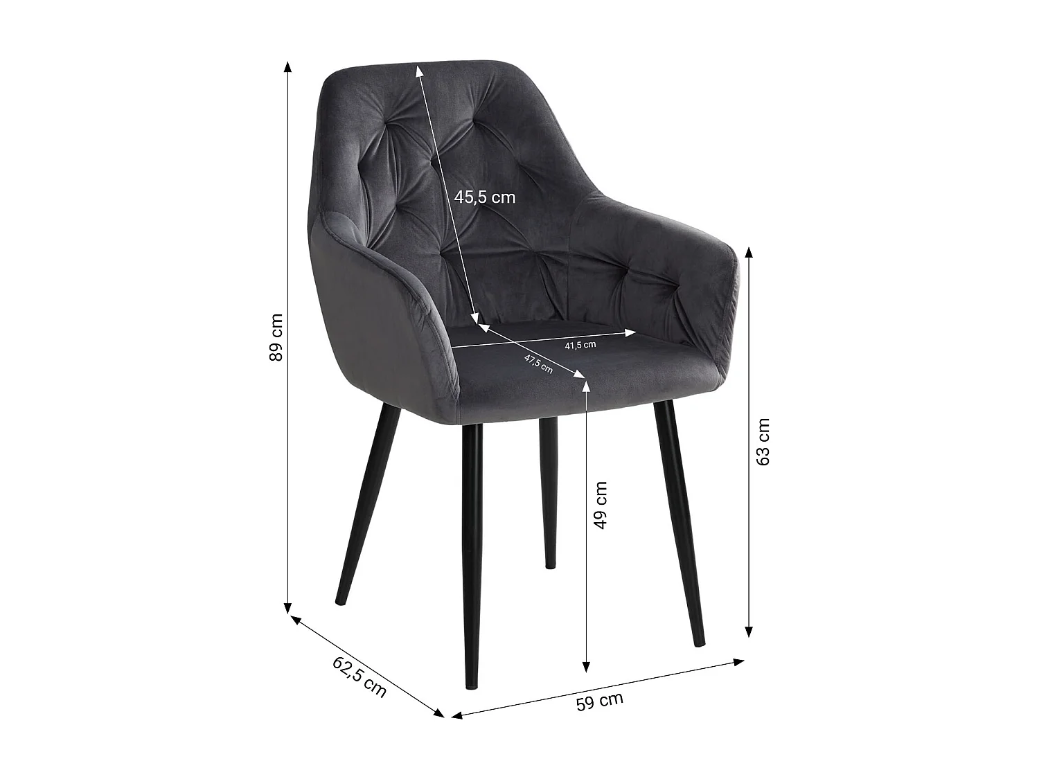 Eettafel 80x80x75 cm wit met 2 grijze fluwelen ei-stoelen