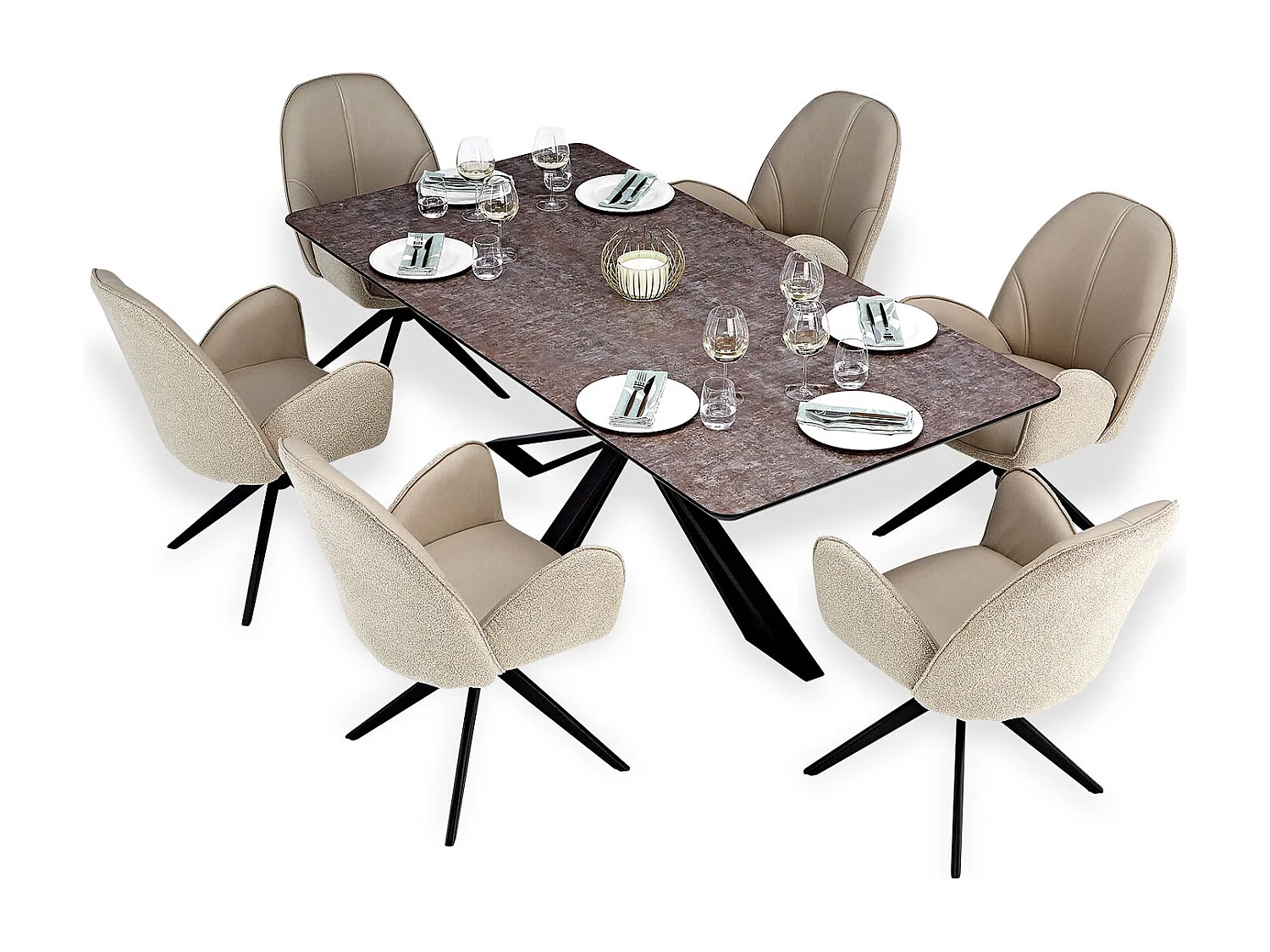 Stół jadalniany 200x100 cm brązowy nowoczesny stół do jadalni 8-osobowy industrialny styl z 6 beżowymi skórzanymi krzesłami