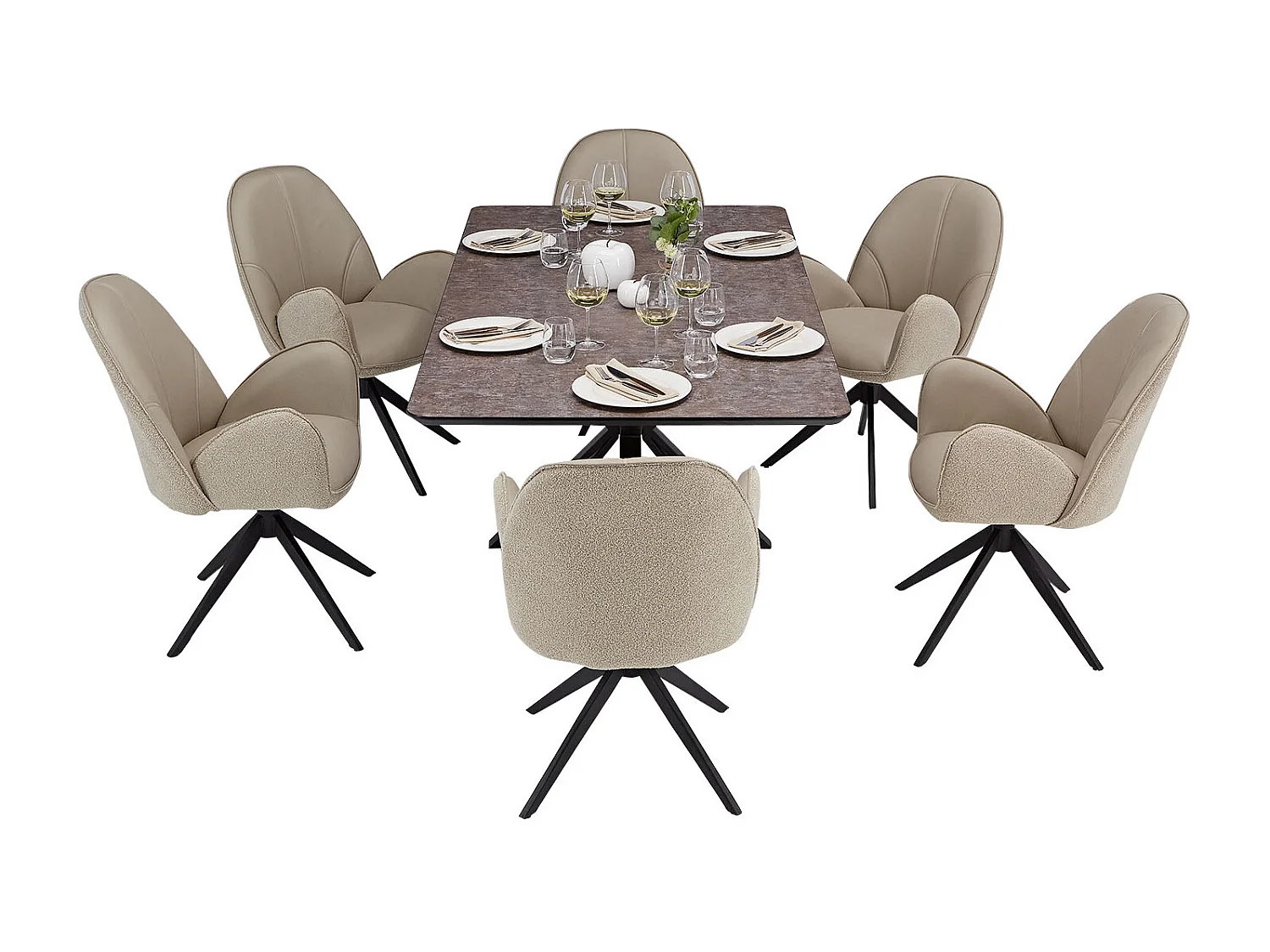 Stół jadalniany 200x100 cm brązowy nowoczesny stół do jadalni 8-osobowy industrialny styl z 6 beżowymi skórzanymi krzesłami