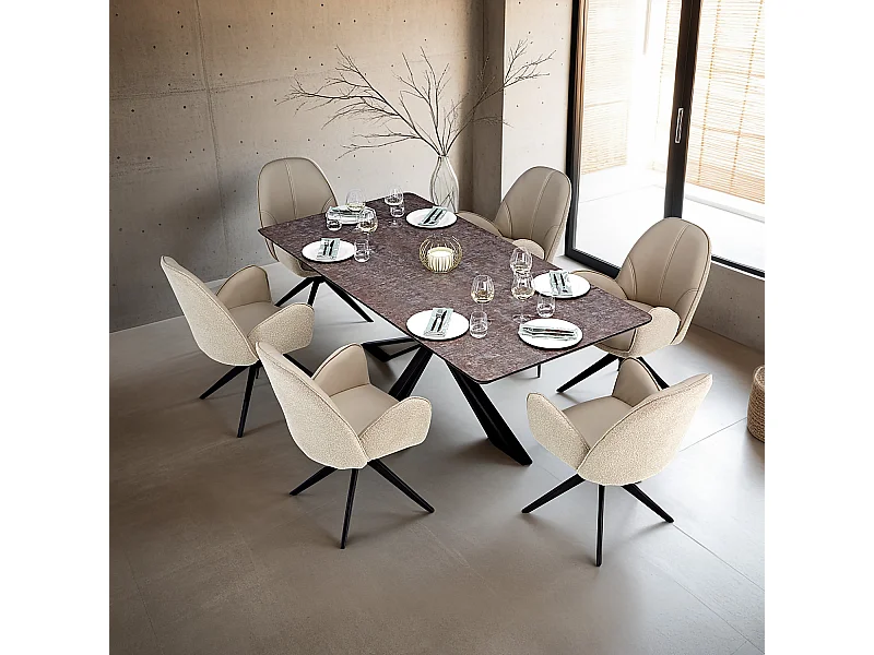 Stół jadalniany 200x100 cm brązowy nowoczesny stół do jadalni 8-osobowy industrialny styl z 6 beżowymi skórzanymi krzesłami