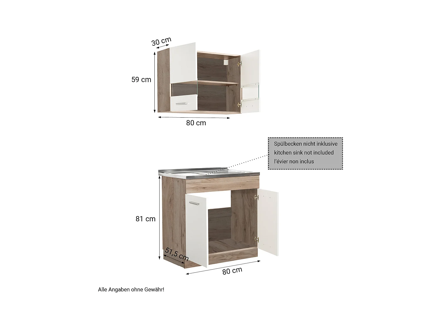 Küchenschrank 80x81x51,5 cm weiß modern