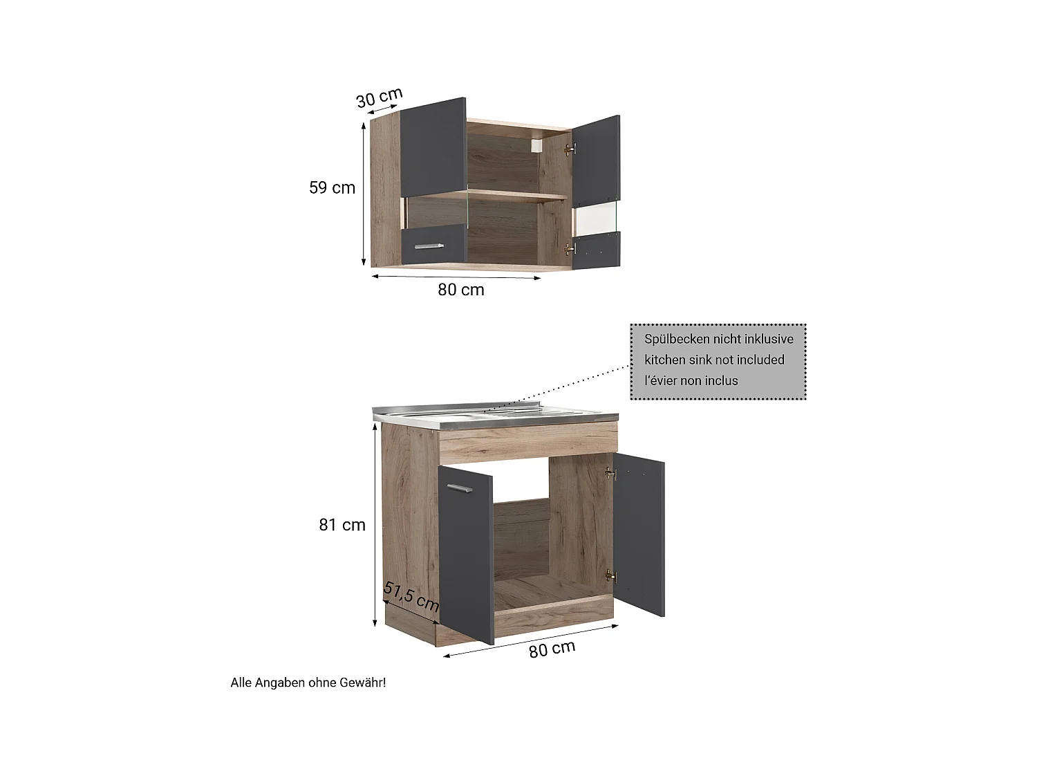 Meuble de cuisine 80x81x51,5 cm gris
