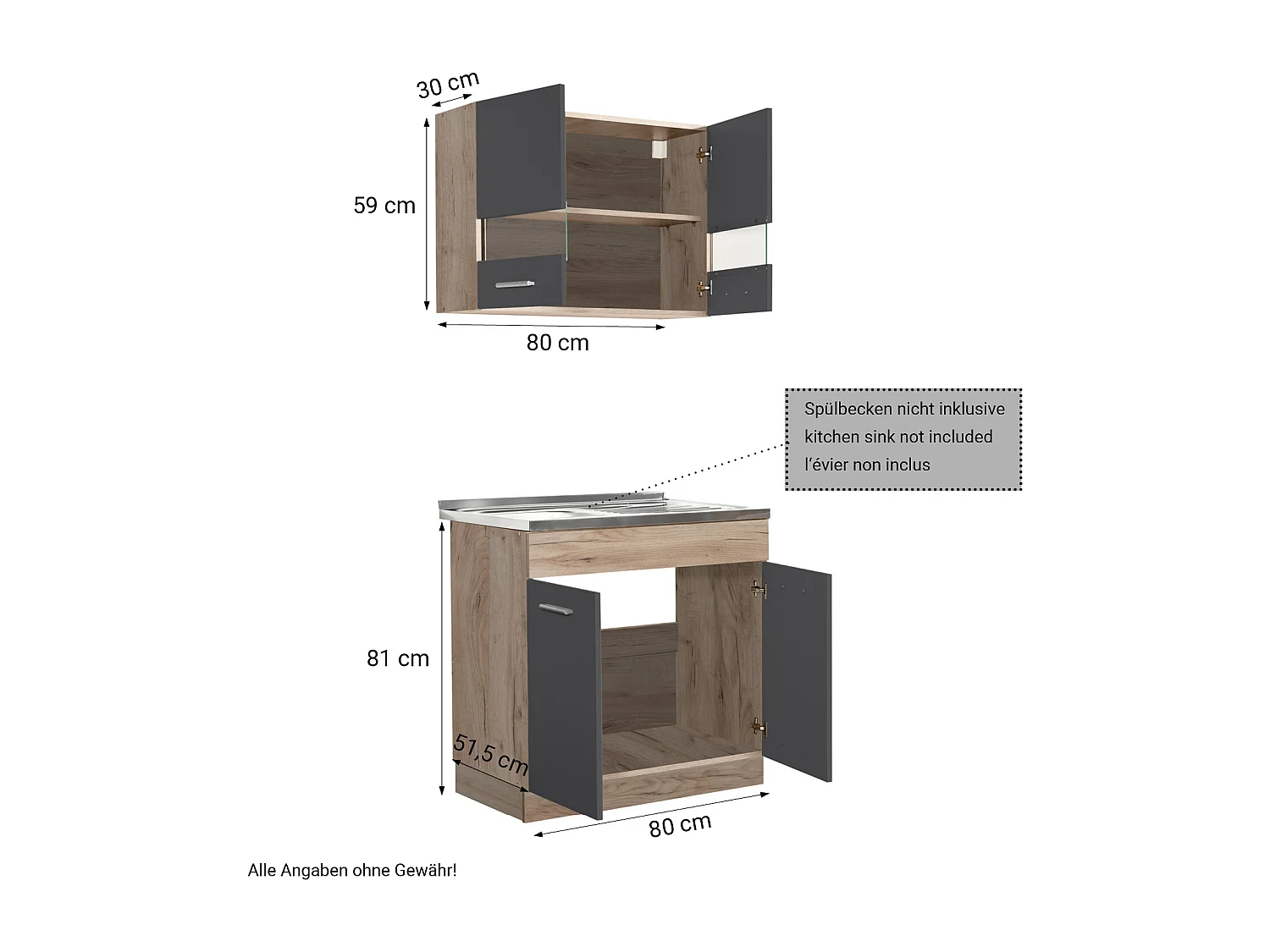Küchenschrank 80x81x51,5 cm grau