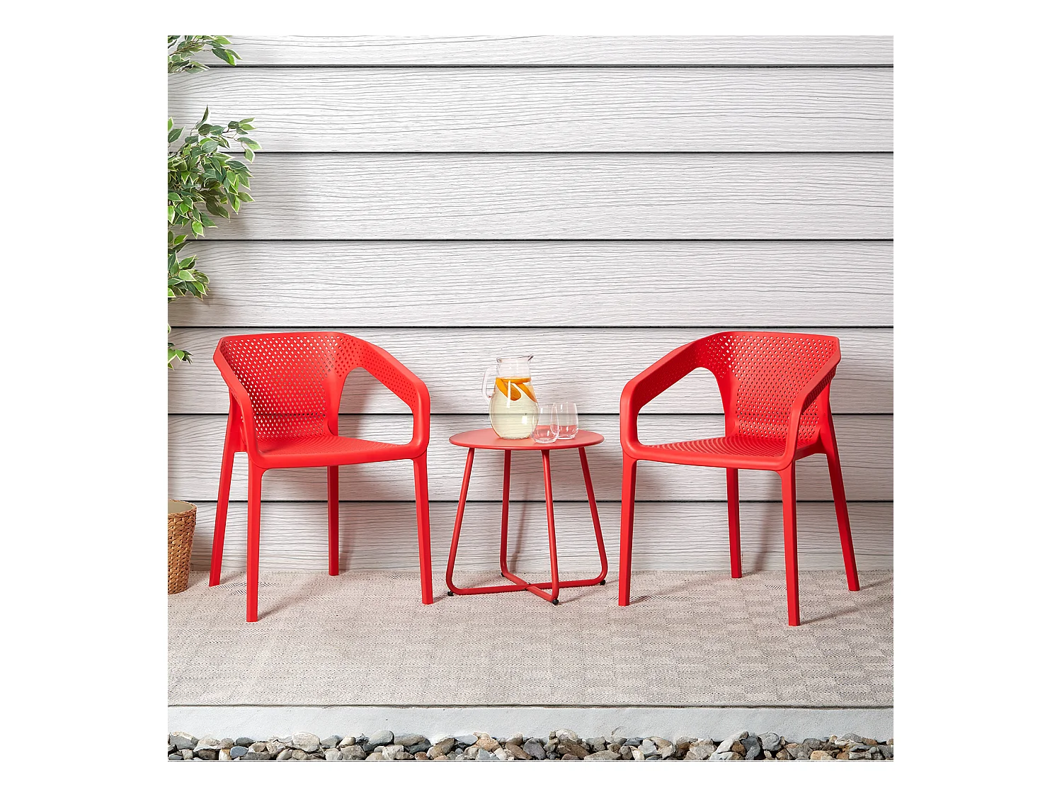 Ensemble mobilier de jardin rouge 55x74,5x54 cm 44,5x44,5 cm