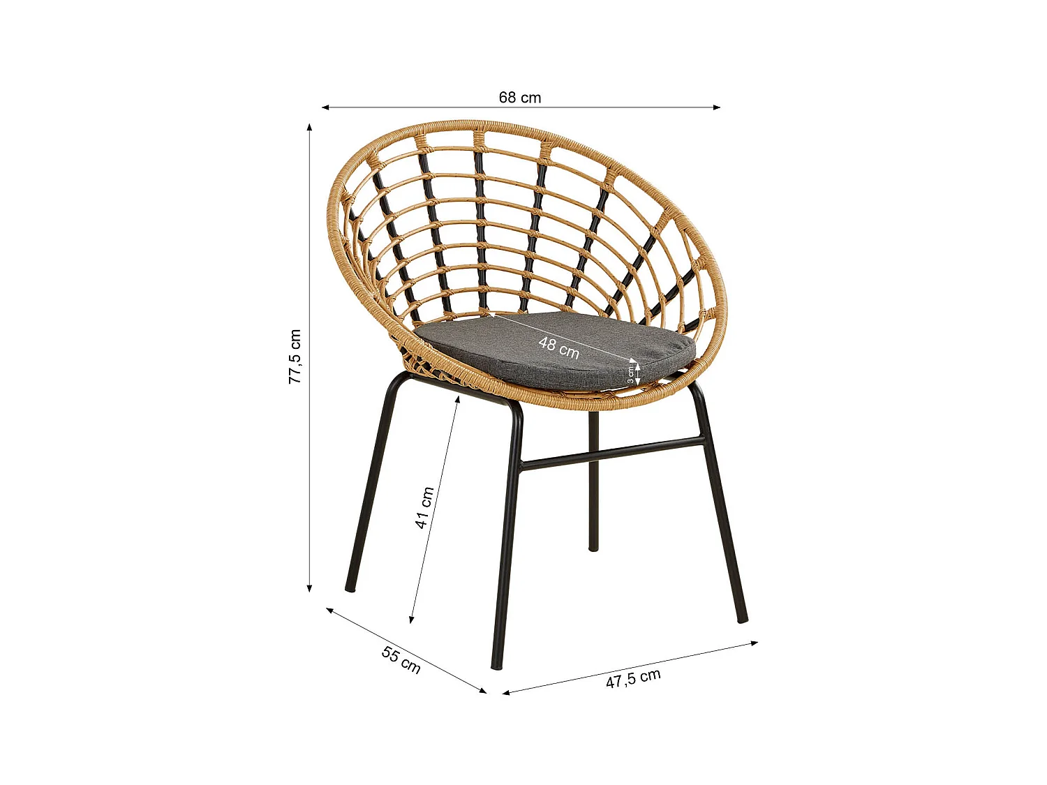 Ensemble de mobilier de jardin 68x77,5x55 cm rotin naturel