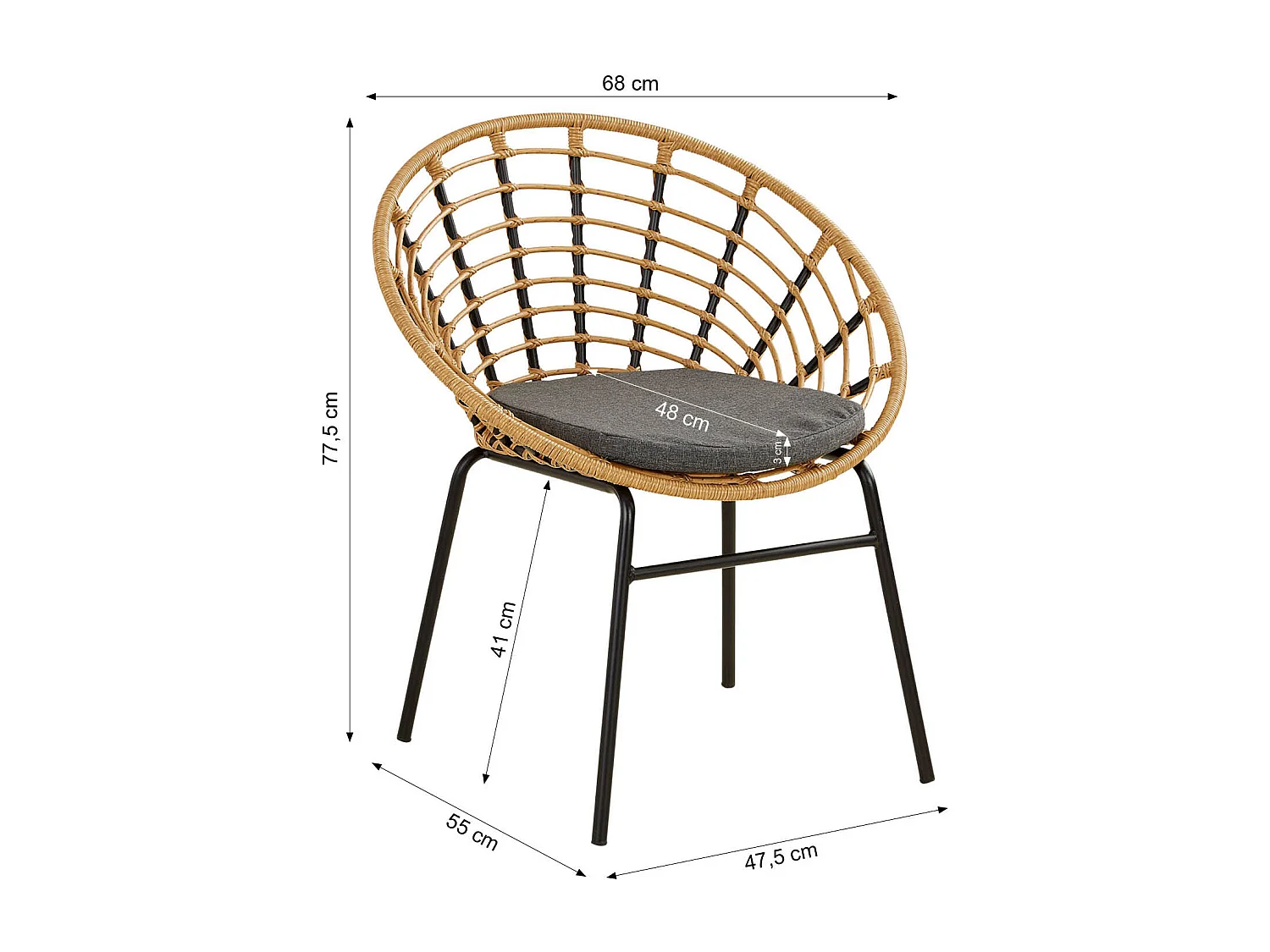 Gartenmöbel-Set 68x77,5x55 cm natürlicher Rattan