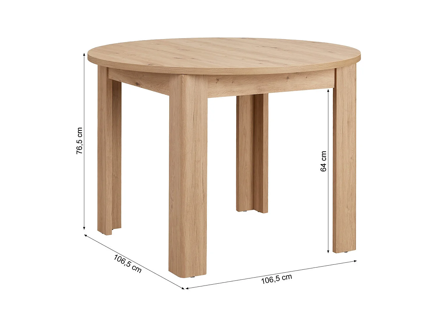 Table à Manger Ø 106 cm Naturelle Table de Cuisine Moderne Table Ronde en Bois Chêne 4 Places