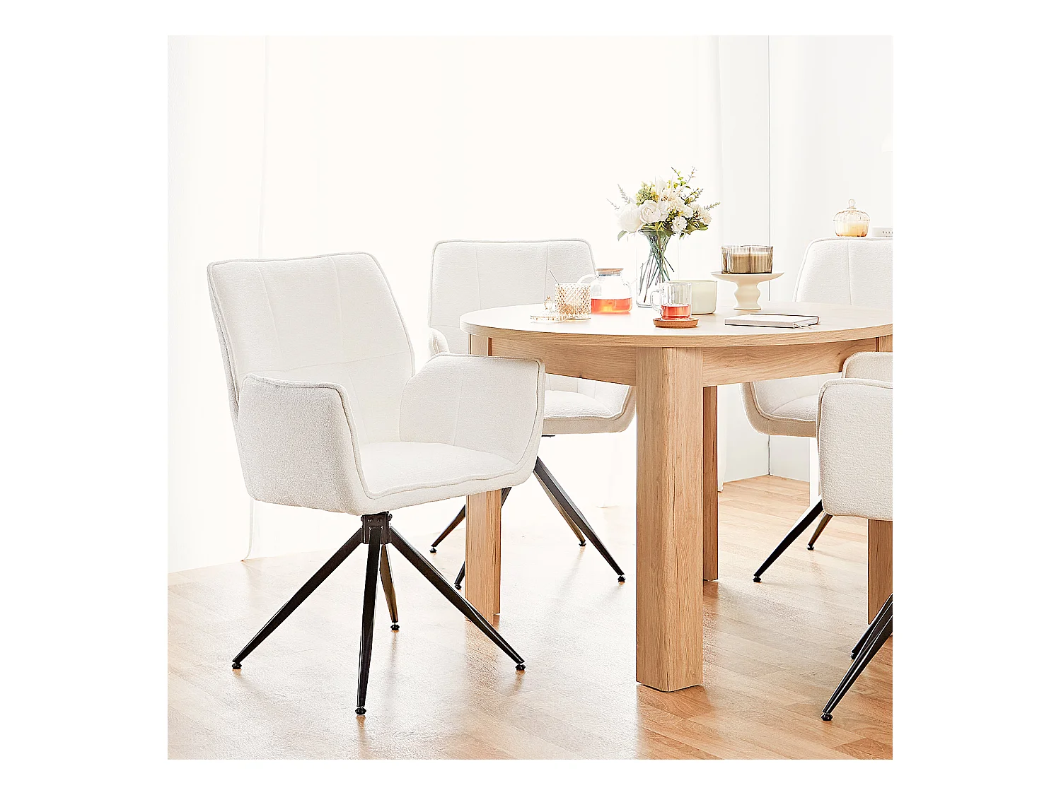 Esstisch Ø 106 cm Natur Modern Küchentisch Rund Holztisch Eiche 4 Personen