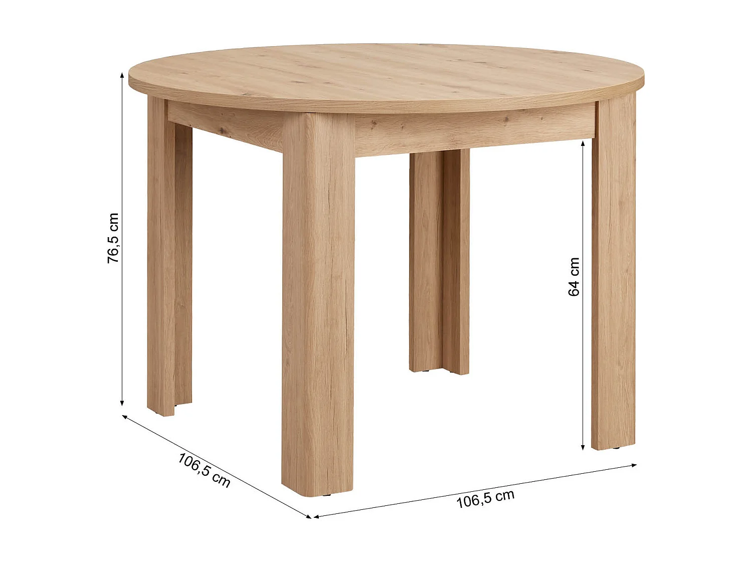 Table à Manger Ø 106 cm Naturelle Table de Cuisine Moderne Table Ronde en Bois Chêne 4 Places