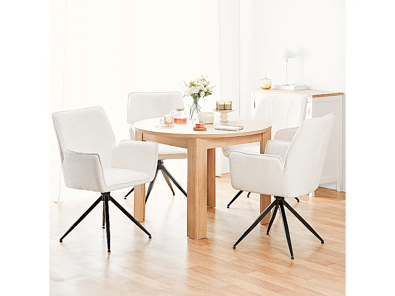 Table à Manger Ø 106 cm Naturelle Table de Cuisine Moderne Table Ronde en Bois Chêne 4 Places