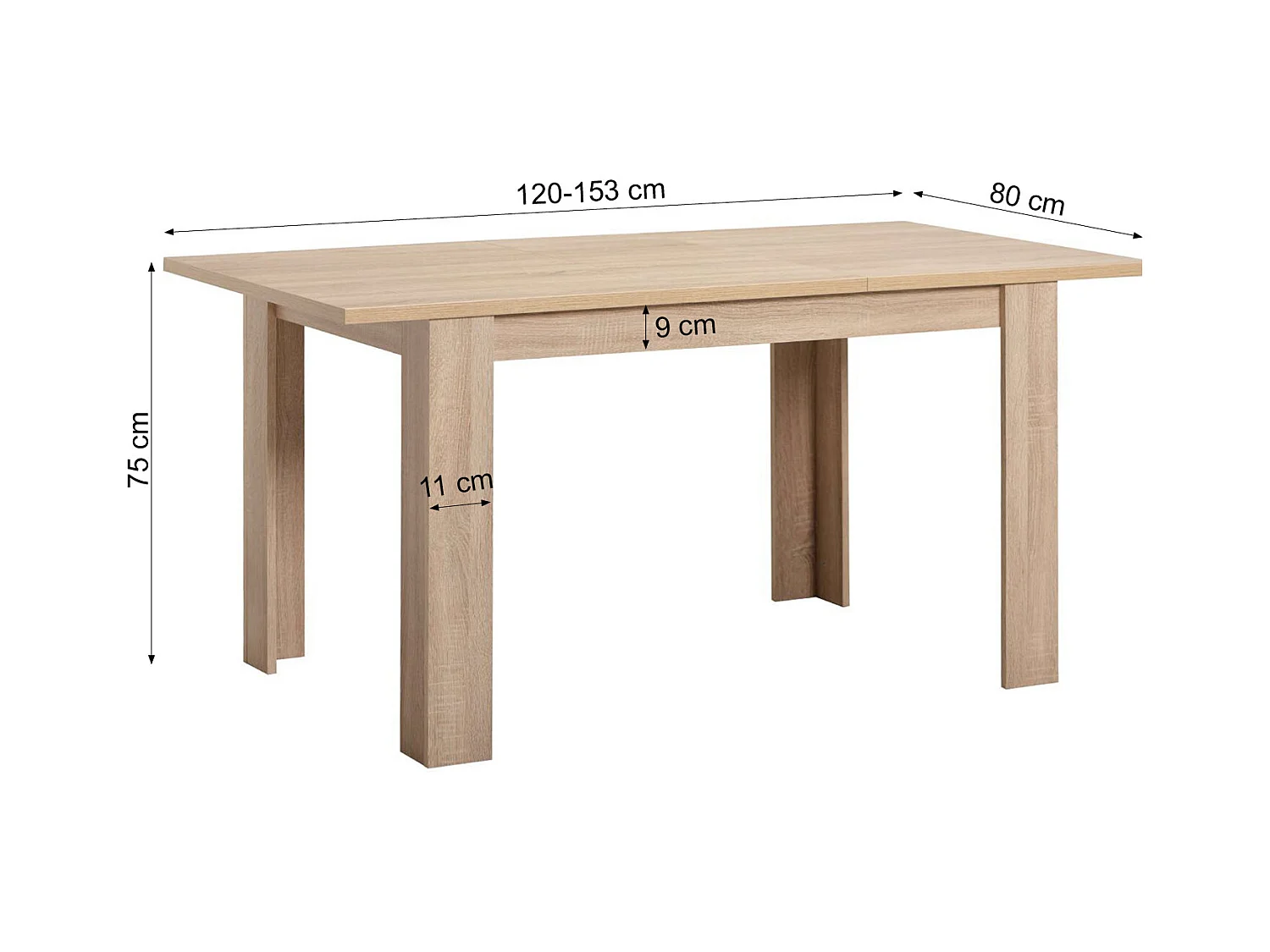 Table à manger 120x80x75 cm chêne naturel