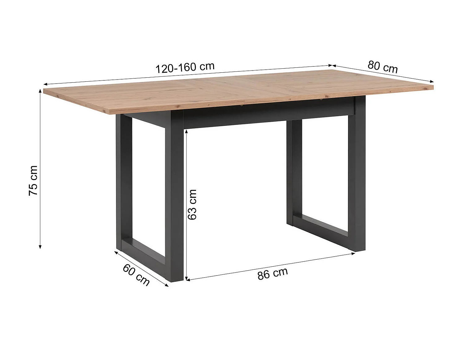 Table à manger 120x80x75 cm naturel anthracite