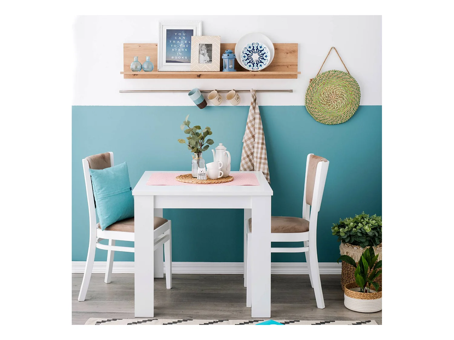 Table à manger 80x80x75 cm blanche moderne