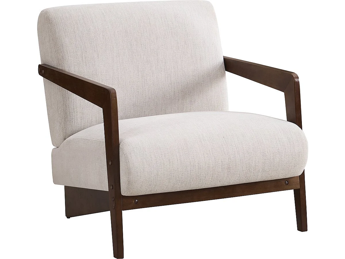 Skandinavisk Trä- och Tygfåtölj "Lena" - Beige/Grå - Elegant Design, Rymlig Sittplats, Stabil Konstruktion