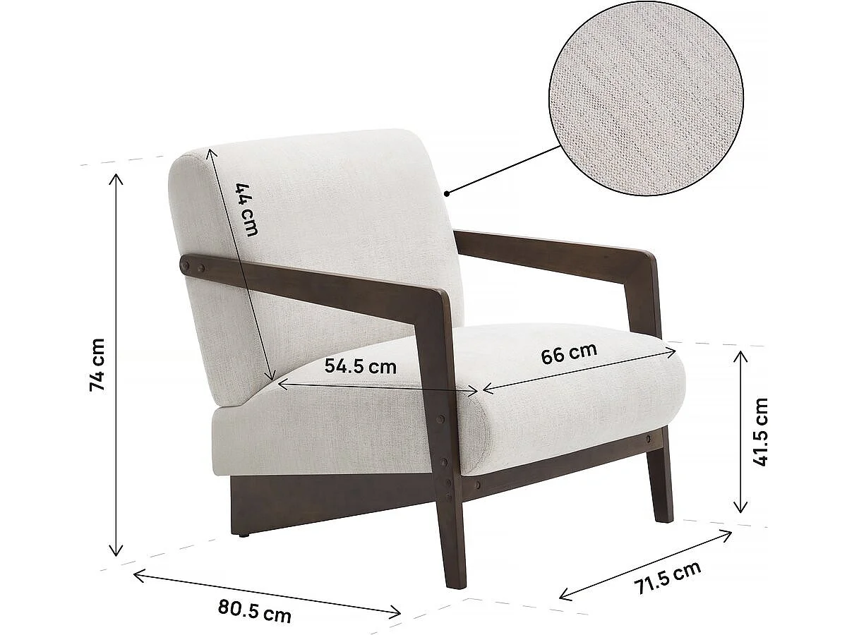 Skandinavisk Trä- och Tygfåtölj "Lena" - Beige/Grå - Elegant Design, Rymlig Sittplats, Stabil Konstruktion