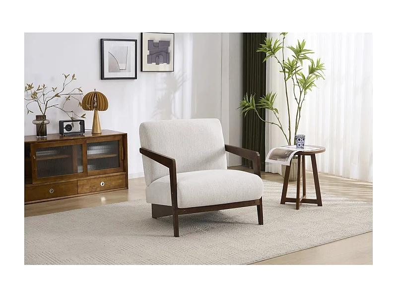 Fauteuil intérieur scandinave en bois et tissu "Lena" - Beige
